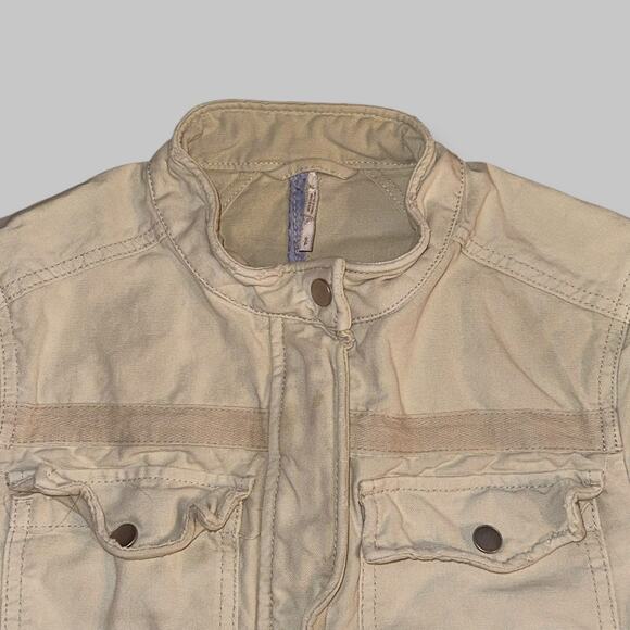 Free People Utility Military-Style Beige Cotton Jacket – Women’s Small - Picture 4 of 5